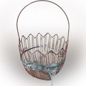 💥Vintage Coated Wire Easter Basket Handle Pink Ribbon Blue Decor Metal Decor